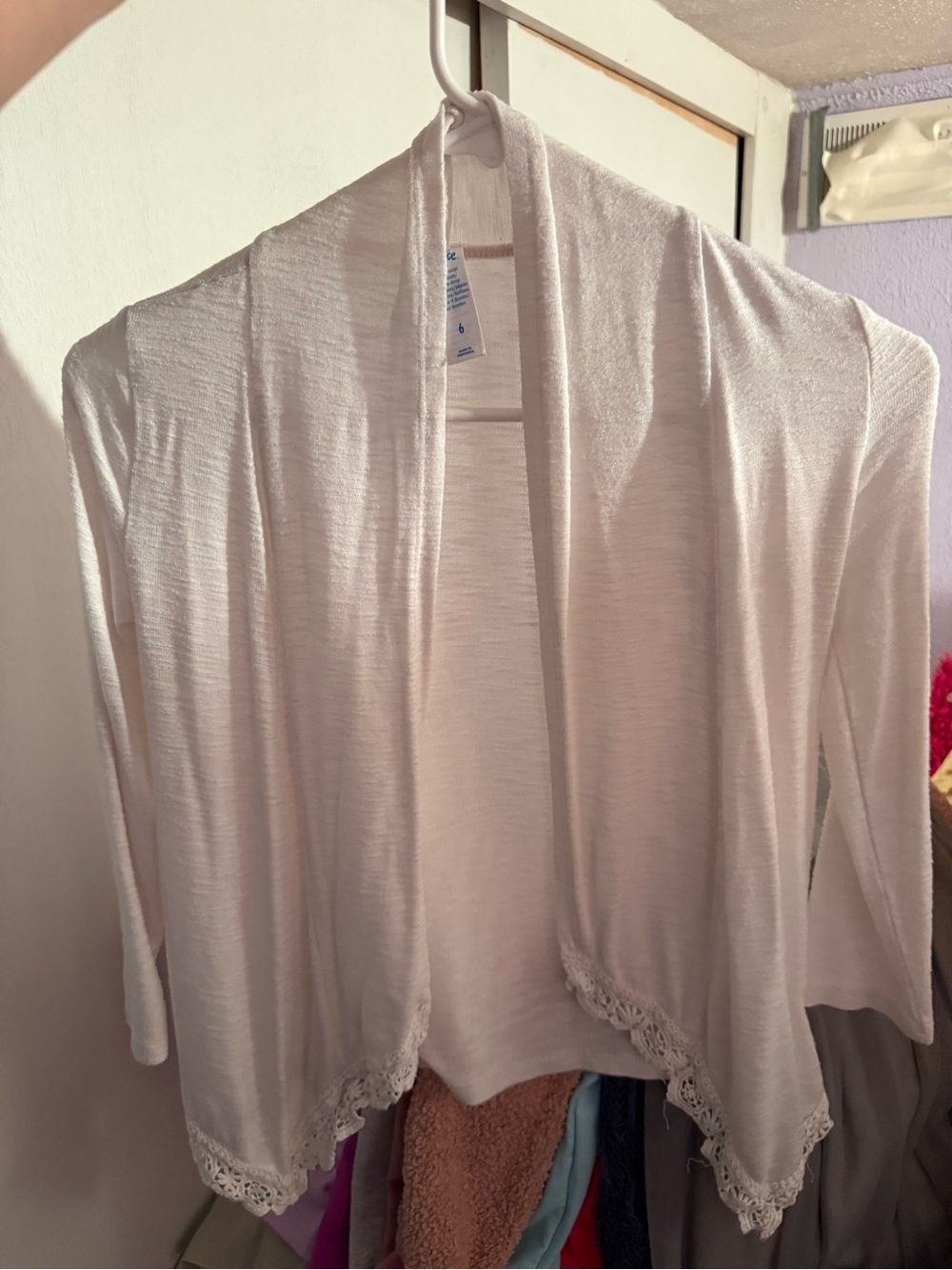 Justice Cream Open-Front Cardigan with Lace Hem